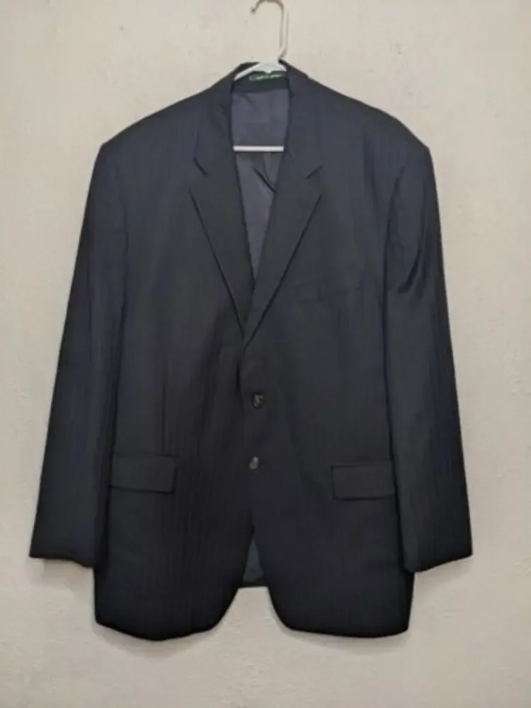 Lauren Ralph Lauren Mens Blazer Size 48R 100% Wool Blue Striped Two Button Navy